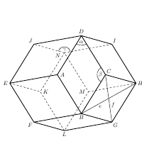 Skizze zur Lösung von Aufgabe rho 41: (10+2)-Rautenpolyeder